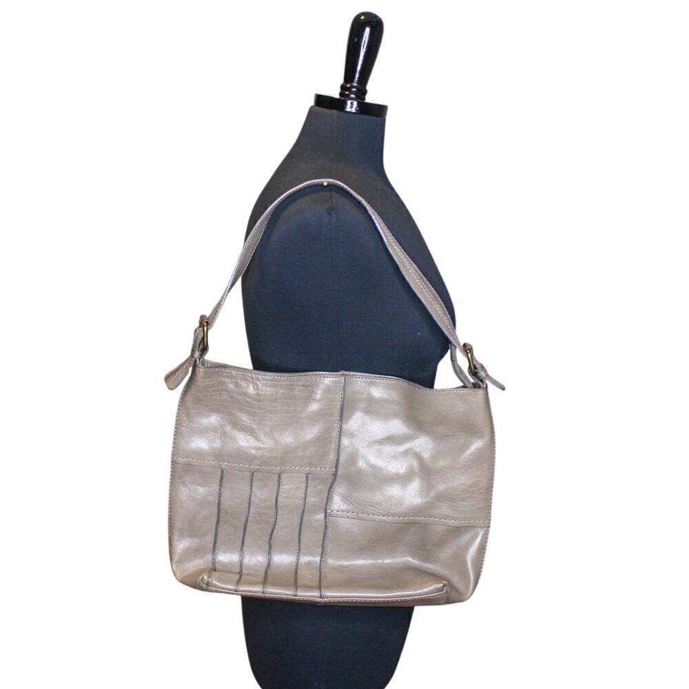 Nino Bossi Gray Leather Shoulder Bag Purse Patchwork Minimalist